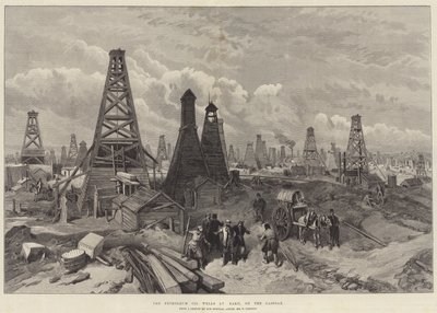 De aardoliebronnen in Bakoe, aan de Kaspische Zee door William Crimea Simpson